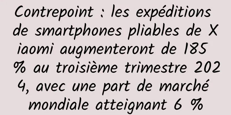 Contrepoint : les expéditions de smartphones pliables de Xiaomi augmenteront de 185 % au troisième trimestre 2024, avec une part de marché mondiale atteignant 6 %