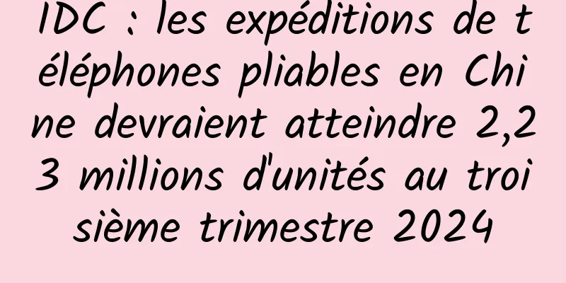 IDC : les expéditions de téléphones pliables en Chine devraient atteindre 2,23 millions d'unités au troisième trimestre 2024