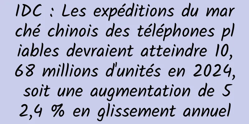 IDC : Les expéditions du marché chinois des téléphones pliables devraient atteindre 10,68 millions d'unités en 2024, soit une augmentation de 52,4 % en glissement annuel