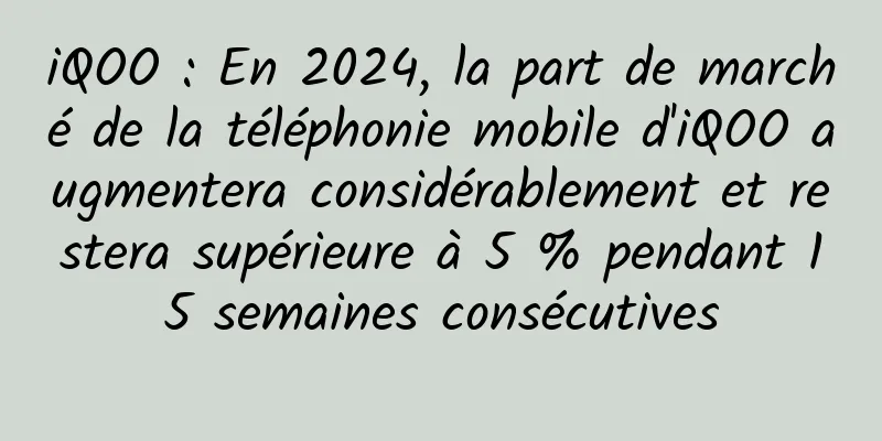 iQOO : En 2024, la part de marché de la téléphonie mobile d'iQOO augmentera considérablement et restera supérieure à 5 % pendant 15 semaines consécutives