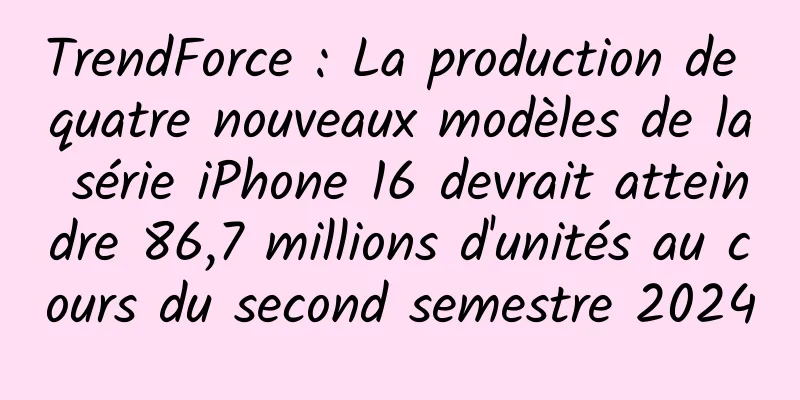 TrendForce : La production de quatre nouveaux modèles de la série iPhone 16 devrait atteindre 86,7 millions d'unités au cours du second semestre 2024