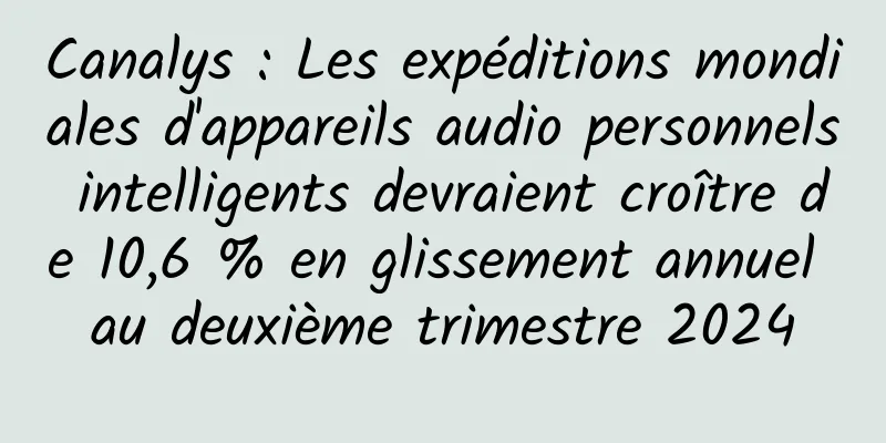 Canalys : Les expéditions mondiales d'appareils audio personnels intelligents devraient croître de 10,6 % en glissement annuel au deuxième trimestre 2024