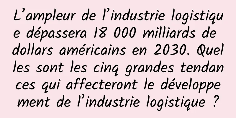 L’ampleur de l’industrie logistique dépassera 18 000 milliards de dollars américains en 2030. Quelles sont les cinq grandes tendances qui affecteront le développement de l’industrie logistique ?