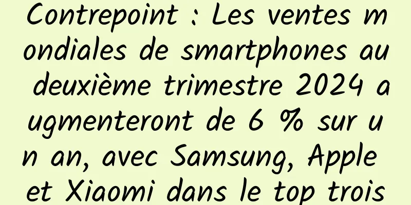 Contrepoint : Les ventes mondiales de smartphones au deuxième trimestre 2024 augmenteront de 6 % sur un an, avec Samsung, Apple et Xiaomi dans le top trois