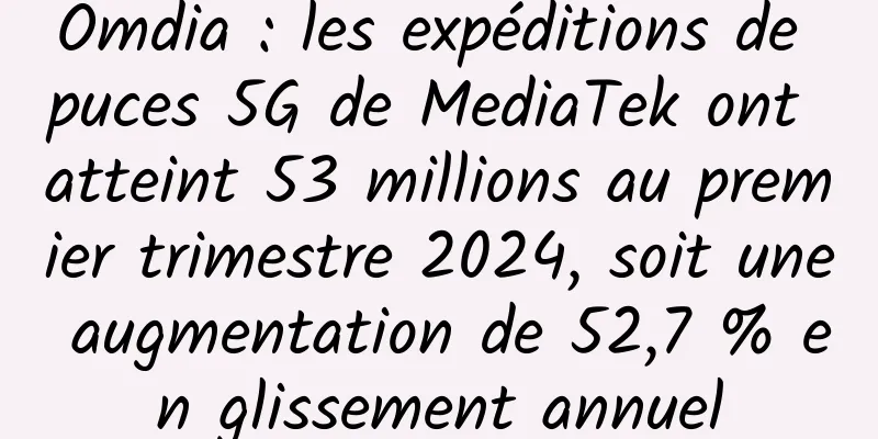 Omdia : les expéditions de puces 5G de MediaTek ont ​​atteint 53 millions au premier trimestre 2024, soit une augmentation de 52,7 % en glissement annuel