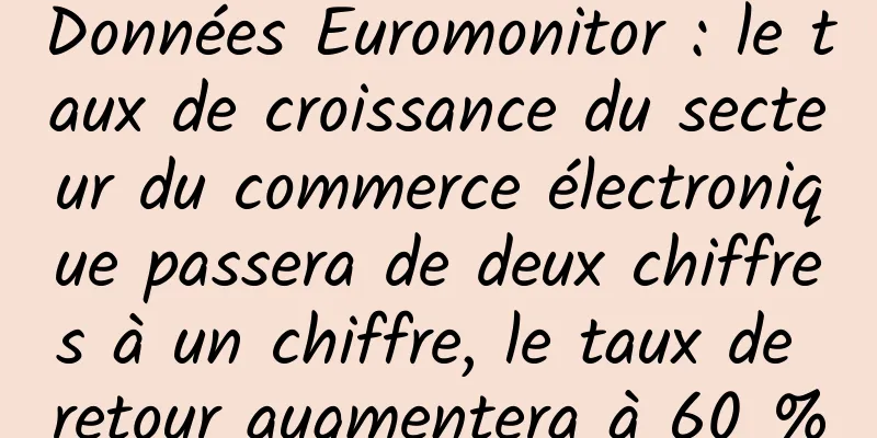 Données Euromonitor : le taux de croissance du secteur du commerce électronique passera de deux chiffres à un chiffre, le taux de retour augmentera à 60 %