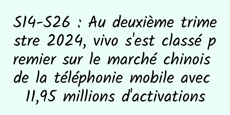 S14-S26 : Au deuxième trimestre 2024, vivo s'est classé premier sur le marché chinois de la téléphonie mobile avec 11,95 millions d'activations