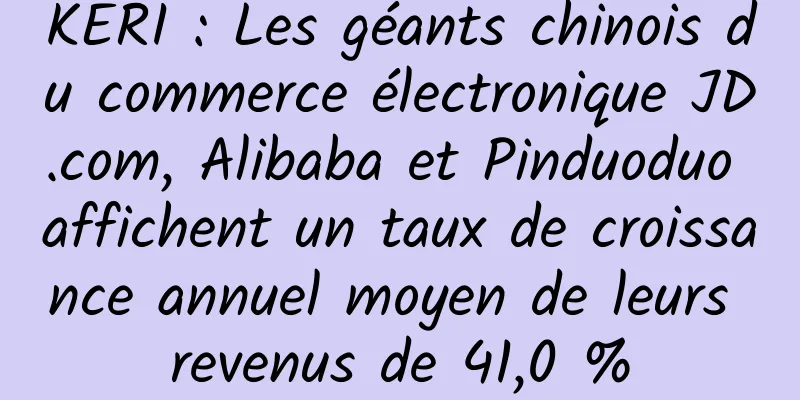 KERI : Les géants chinois du commerce électronique JD.com, Alibaba et Pinduoduo affichent un taux de croissance annuel moyen de leurs revenus de 41,0 %