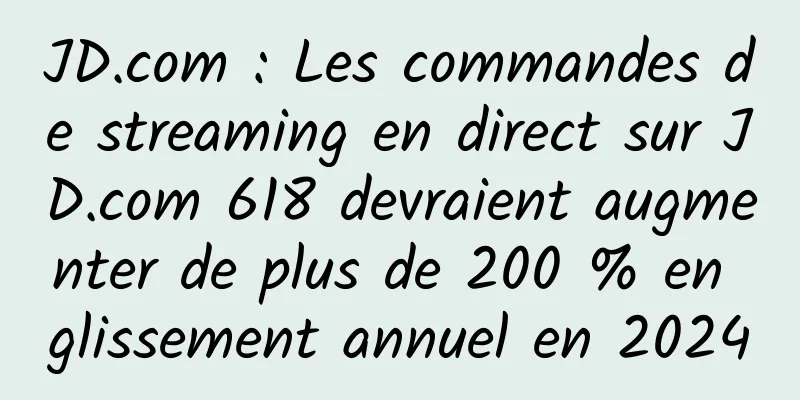 JD.com : Les commandes de streaming en direct sur JD.com 618 devraient augmenter de plus de 200 % en glissement annuel en 2024