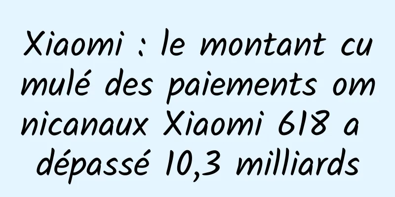 Xiaomi : le montant cumulé des paiements omnicanaux Xiaomi 618 a dépassé 10,3 milliards