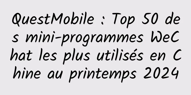 QuestMobile : Top 50 des mini-programmes WeChat les plus utilisés en Chine au printemps 2024