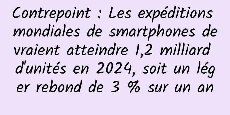 Contrepoint : Les expéditions mondiales de smartphones devraient atteindre 1,2 milliard d'unités en 2024, soit un léger rebond de 3 % sur un an