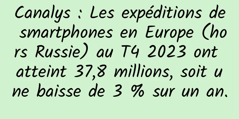 Canalys : Les expéditions de smartphones en Europe (hors Russie) au T4 2023 ont atteint 37,8 millions, soit une baisse de 3 % sur un an.