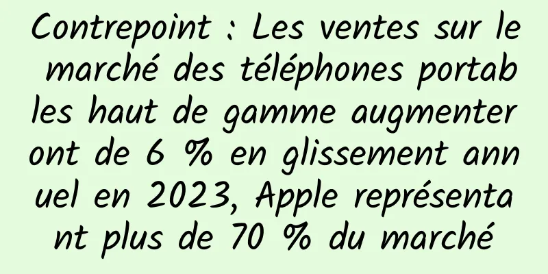Contrepoint : Les ventes sur le marché des téléphones portables haut de gamme augmenteront de 6 % en glissement annuel en 2023, Apple représentant plus de 70 % du marché