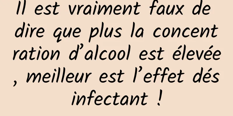 Il est vraiment faux de dire que plus la concentration d’alcool est élevée, meilleur est l’effet désinfectant !