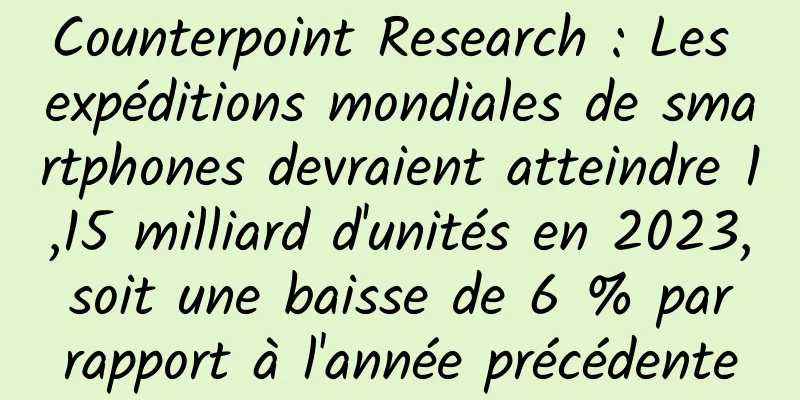 Counterpoint Research : Les expéditions mondiales de smartphones devraient atteindre 1,15 milliard d'unités en 2023, soit une baisse de 6 % par rapport à l'année précédente