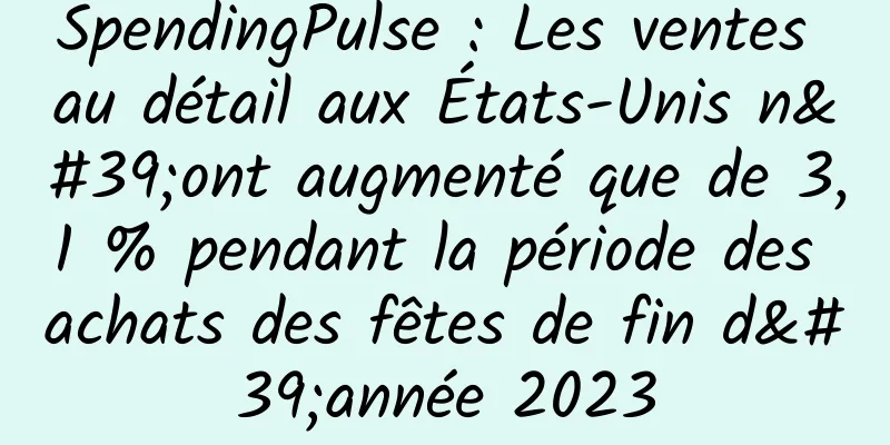 SpendingPulse : Les ventes au détail aux États-Unis n'ont augmenté que de 3,1 % pendant la période des achats des fêtes de fin d'année 2023