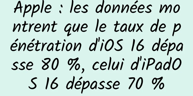 Apple : les données montrent que le taux de pénétration d'iOS 16 dépasse 80 %, celui d'iPadOS 16 dépasse 70 %