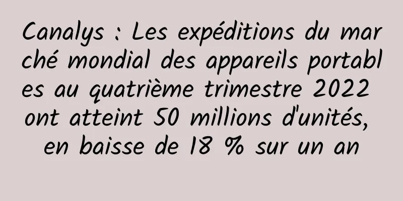 Canalys : Les expéditions du marché mondial des appareils portables au quatrième trimestre 2022 ont atteint 50 millions d'unités, en baisse de 18 % sur un an