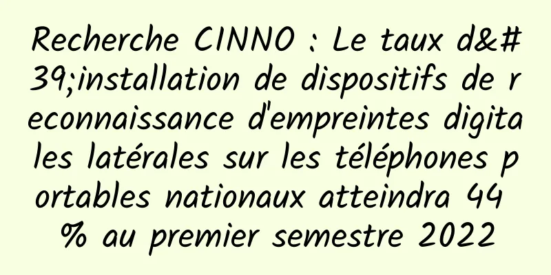 Recherche CINNO : Le taux d'installation de dispositifs de reconnaissance d'empreintes digitales latérales sur les téléphones portables nationaux atteindra 44 % au premier semestre 2022