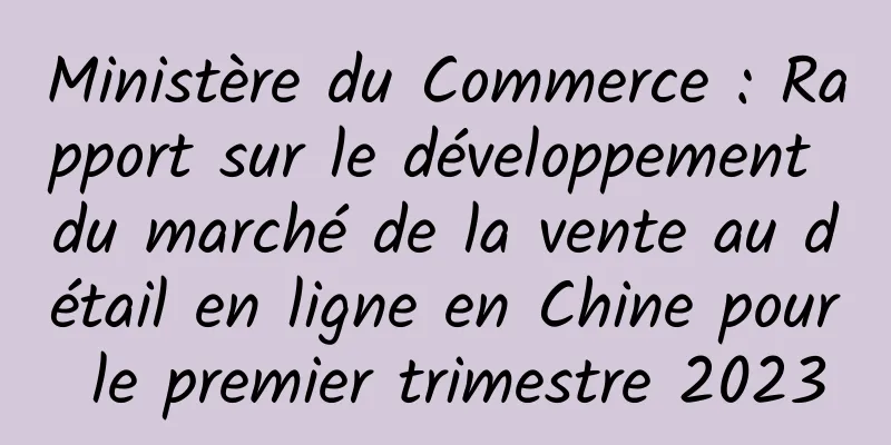 Ministère du Commerce : Rapport sur le développement du marché de la vente au détail en ligne en Chine pour le premier trimestre 2023