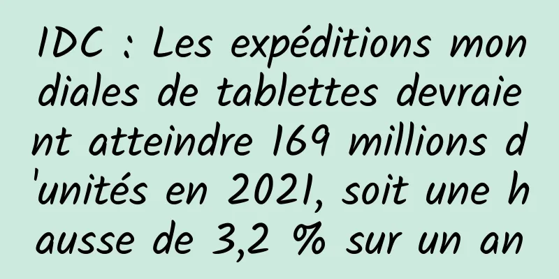 IDC : Les expéditions mondiales de tablettes devraient atteindre 169 millions d'unités en 2021, soit une hausse de 3,2 % sur un an