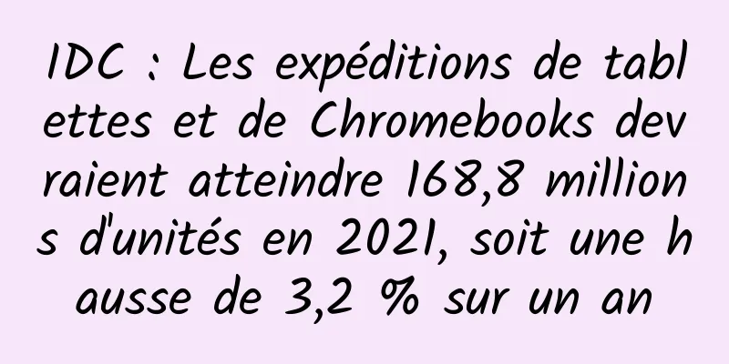 IDC : Les expéditions de tablettes et de Chromebooks devraient atteindre 168,8 millions d'unités en 2021, soit une hausse de 3,2 % sur un an