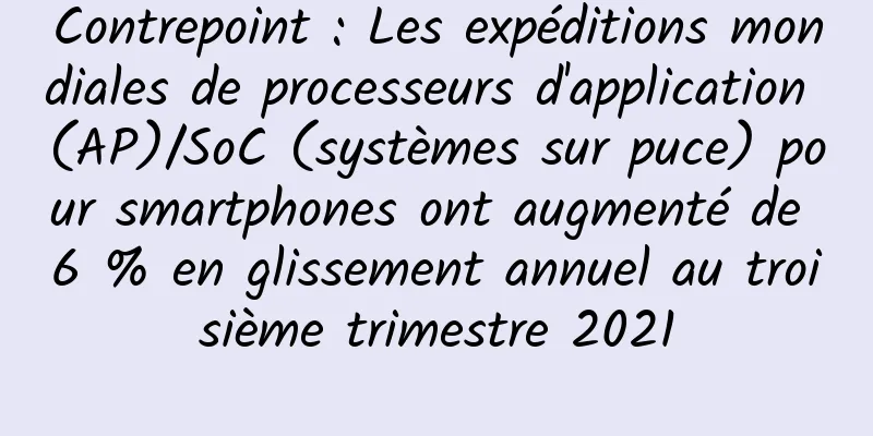 Contrepoint : Les expéditions mondiales de processeurs d'application (AP)/SoC (systèmes sur puce) pour smartphones ont augmenté de 6 % en glissement annuel au troisième trimestre 2021