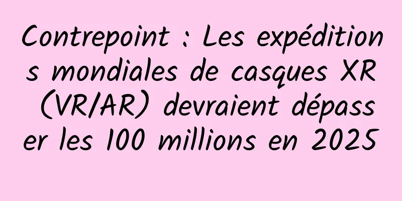 Contrepoint : Les expéditions mondiales de casques XR (VR/AR) devraient dépasser les 100 millions en 2025