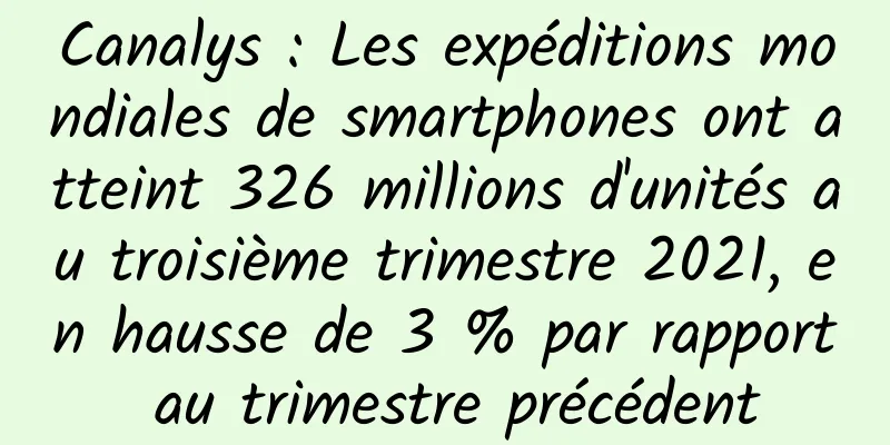 Canalys : Les expéditions mondiales de smartphones ont atteint 326 millions d'unités au troisième trimestre 2021, en hausse de 3 % par rapport au trimestre précédent