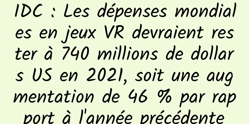 IDC : Les dépenses mondiales en jeux VR devraient rester à 740 millions de dollars US en 2021, soit une augmentation de 46 % par rapport à l'année précédente