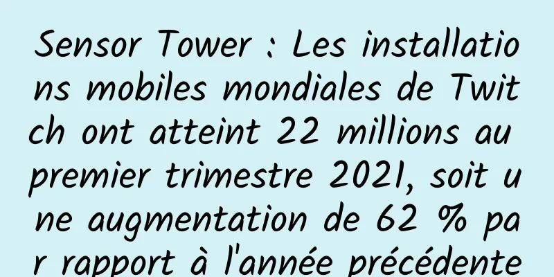 Sensor Tower : Les installations mobiles mondiales de Twitch ont atteint 22 millions au premier trimestre 2021, soit une augmentation de 62 % par rapport à l'année précédente