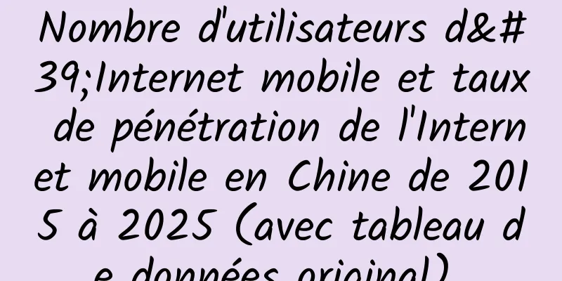 Nombre d'utilisateurs d'Internet mobile et taux de pénétration de l'Internet mobile en Chine de 2015 à 2025 (avec tableau de données original) ​​​​