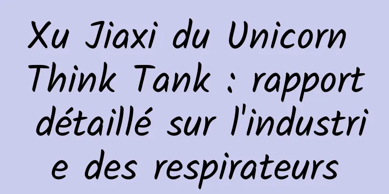 Xu Jiaxi du Unicorn Think Tank : rapport détaillé sur l'industrie des respirateurs