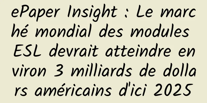 ePaper Insight : Le marché mondial des modules ESL devrait atteindre environ 3 milliards de dollars américains d'ici 2025