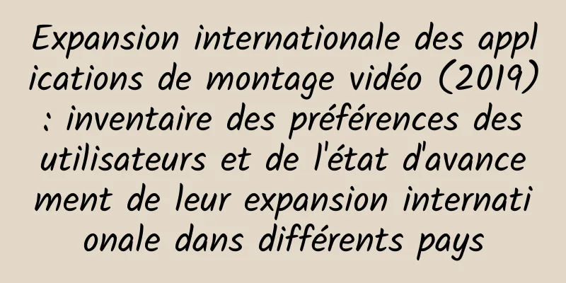 Expansion internationale des applications de montage vidéo (2019) : inventaire des préférences des utilisateurs et de l'état d'avancement de leur expansion internationale dans différents pays