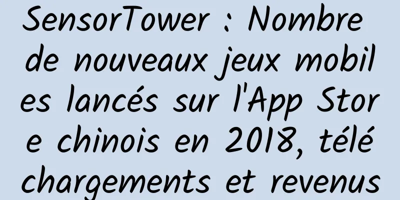 SensorTower : Nombre de nouveaux jeux mobiles lancés sur l'App Store chinois en 2018, téléchargements et revenus