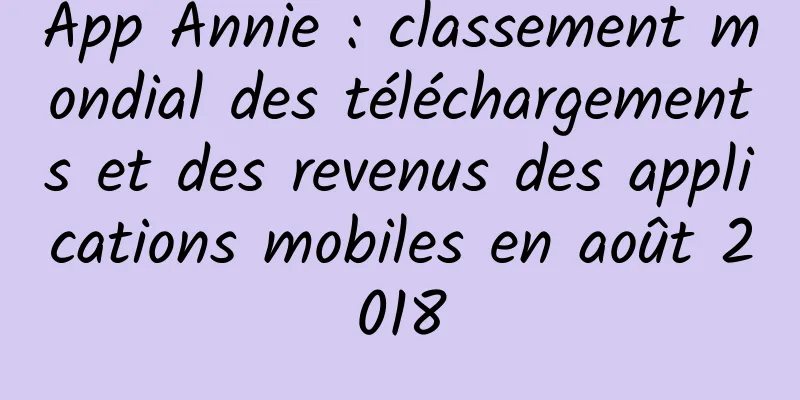 App Annie : classement mondial des téléchargements et des revenus des applications mobiles en août 2018