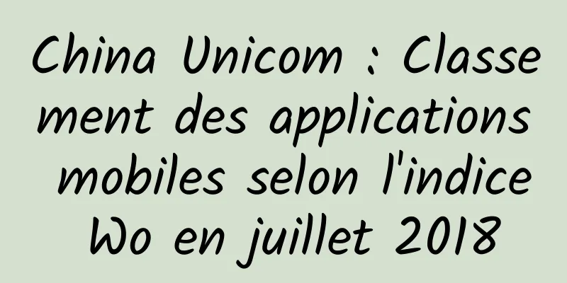 China Unicom : Classement des applications mobiles selon l'indice Wo en juillet 2018