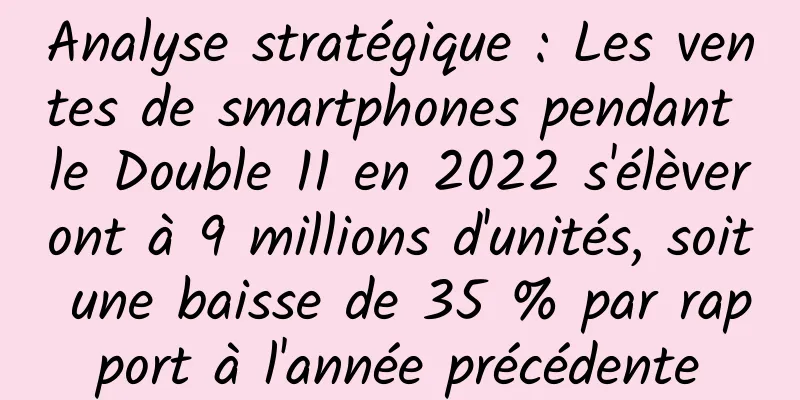 Analyse stratégique : Les ventes de smartphones pendant le Double 11 en 2022 s'élèveront à 9 millions d'unités, soit une baisse de 35 % par rapport à l'année précédente