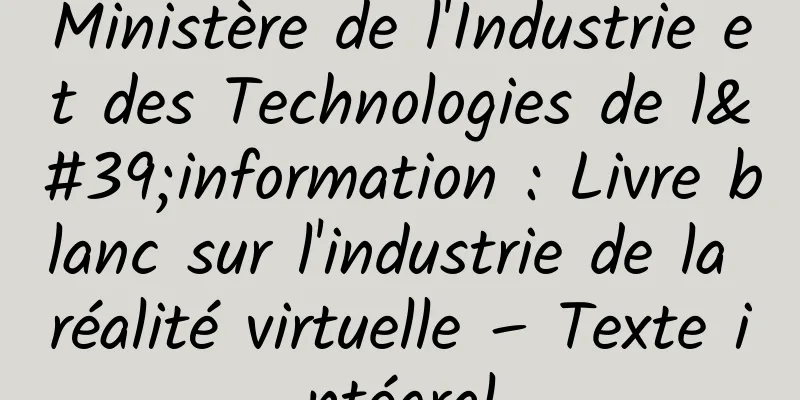 Ministère de l'Industrie et des Technologies de l'information : Livre blanc sur l'industrie de la réalité virtuelle – Texte intégral