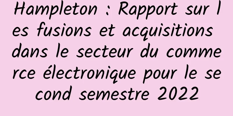 Hampleton : Rapport sur les fusions et acquisitions dans le secteur du commerce électronique pour le second semestre 2022