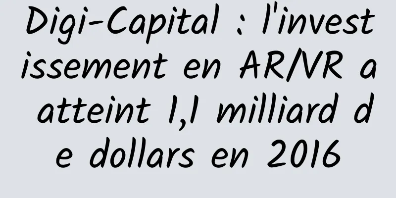 Digi-Capital : l'investissement en AR/VR a atteint 1,1 milliard de dollars en 2016