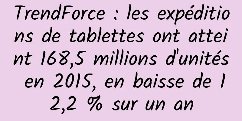 TrendForce : les expéditions de tablettes ont atteint 168,5 millions d'unités en 2015, en baisse de 12,2 % sur un an