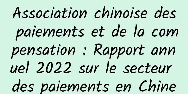 Association chinoise des paiements et de la compensation : Rapport annuel 2022 sur le secteur des paiements en Chine