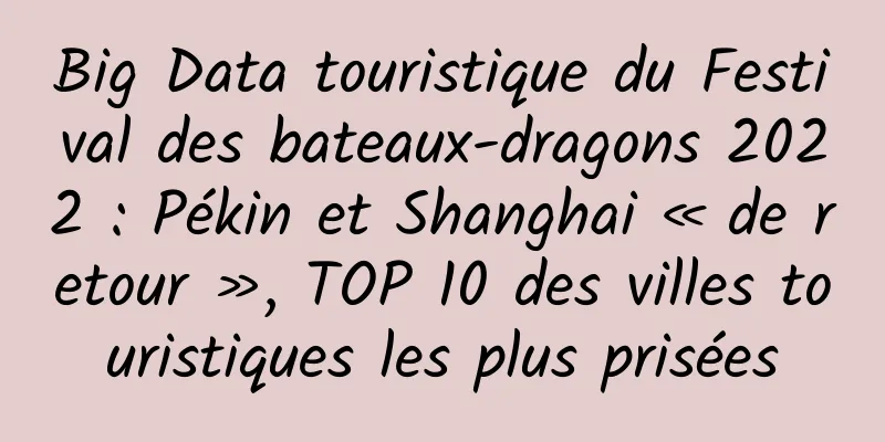 Big Data touristique du Festival des bateaux-dragons 2022 : Pékin et Shanghai « de retour », TOP 10 des villes touristiques les plus prisées