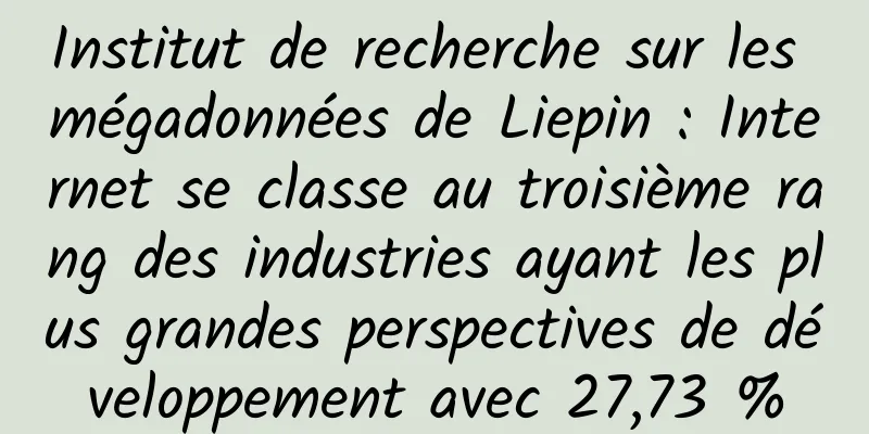 Institut de recherche sur les mégadonnées de Liepin : Internet se classe au troisième rang des industries ayant les plus grandes perspectives de développement avec 27,73 %