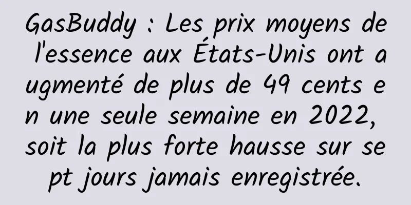 GasBuddy : Les prix moyens de l'essence aux États-Unis ont augmenté de plus de 49 cents en une seule semaine en 2022, soit la plus forte hausse sur sept jours jamais enregistrée.