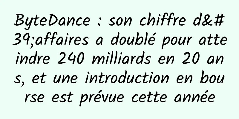 ByteDance : son chiffre d'affaires a doublé pour atteindre 240 milliards en 20 ans, et une introduction en bourse est prévue cette année