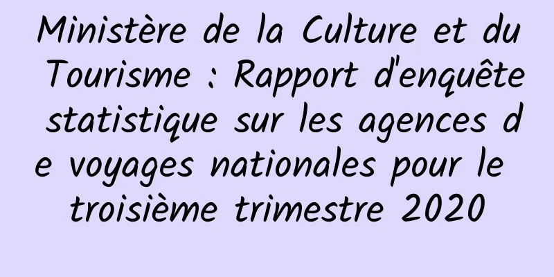 Ministère de la Culture et du Tourisme : Rapport d'enquête statistique sur les agences de voyages nationales pour le troisième trimestre 2020